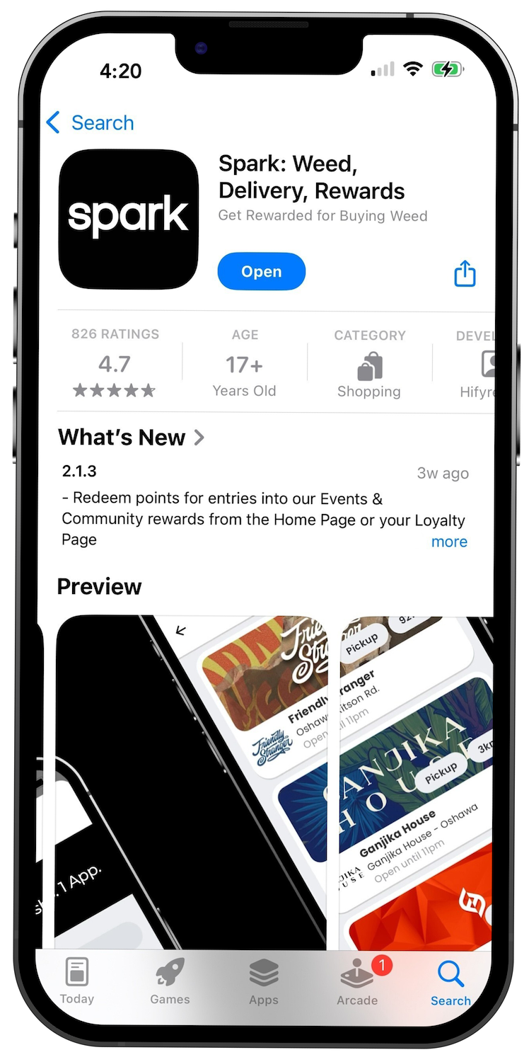 Photo of a mobile phone shopping the 'Stores near you' section of the Spark Rewards Marketplace app